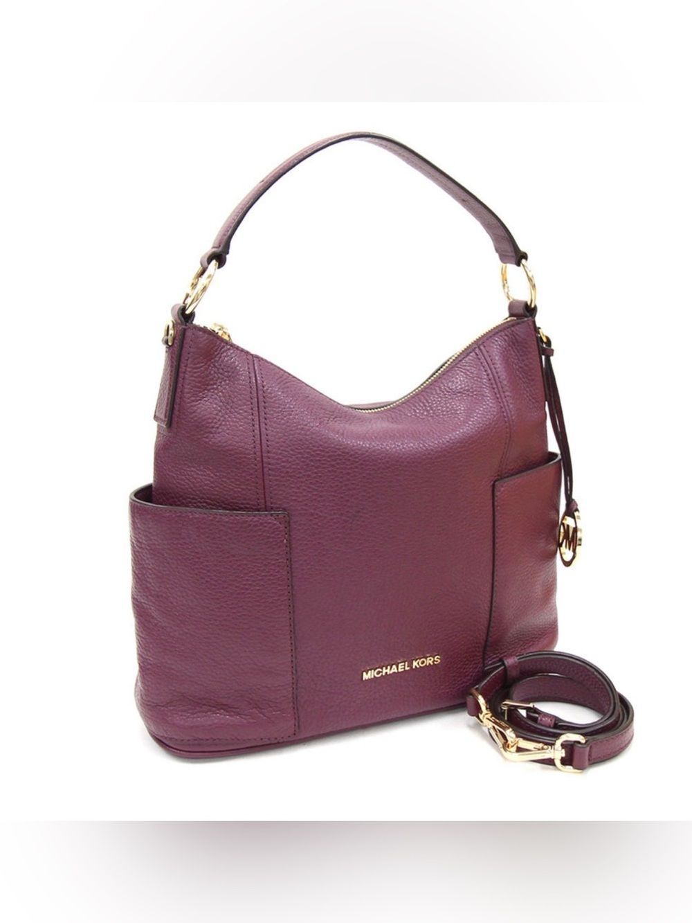 Michael Kors Anita Plum Pebbled Leather Shoulder Bag with Gold Hardware